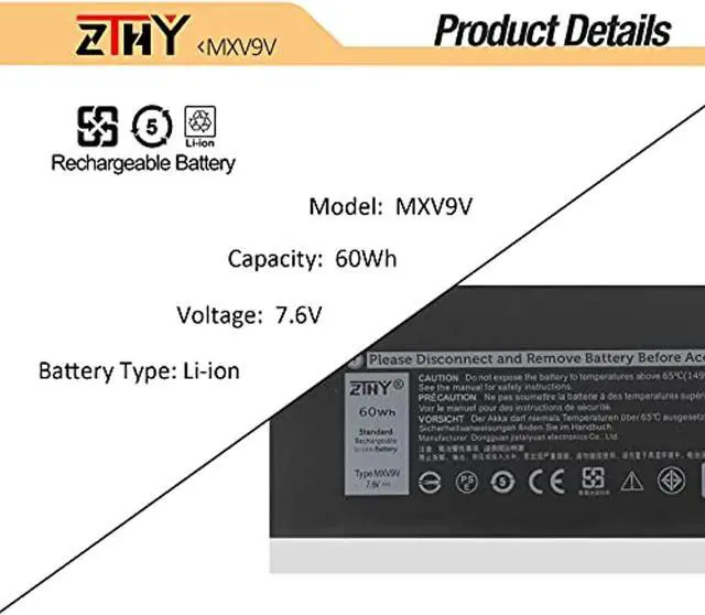 Alt view image 3 of 7 - Mxv9v Laptop Battery Replacement For Dell Latitude 5300 5310 7300 7400 E5300 E5310 E7300 E7400 Inspiron 7300 7306 2-In-1 Series Notebook 5Vc2m 05Vc2m 829Mx 0829Mx 7.6V 60Wh 7500Mah 4-Cell