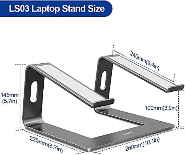 Alt view image 5 of 7 - Ls03 Aluminum Laptop Stand, Ergonomic Detachable Computer Stand, Riser Holder Notebook Stand Compatible With Air, Pro, Dell, Hp, Lenovo More 10-15.6" Laptops, Gray