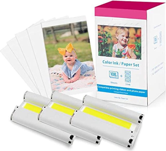 KP108IN 3 Ink Cartridges and 108 Sheets Glossy Photo Paper Compatible for  Canon Selphy CP1300 CP1200 CP910 CP900 CP760 6 inches