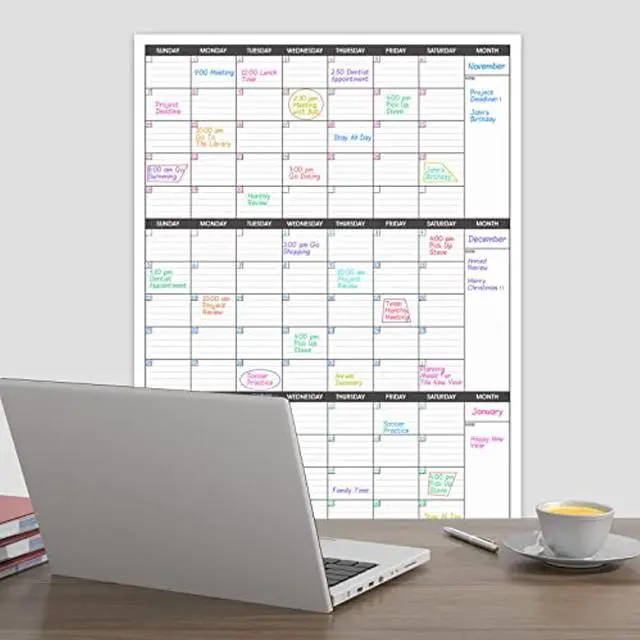 Alt view image 7 of 7 - Large Dry Erase Calendar For Wall - 3 Month Vertical Wall Calendar, Blank Reusable Monthly Quarterly Calendar Planner Undated, 27.8" X 41" Whiteboard Calendar, Laminated Organizer For Home, Offic