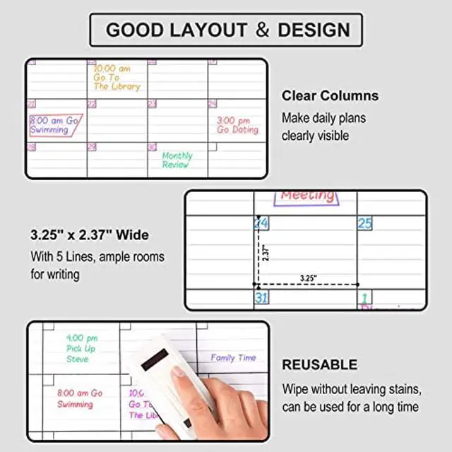 Alt view image 4 of 7 - Large Dry Erase Calendar For Wall - 3 Month Vertical Wall Calendar, Blank Reusable Monthly Quarterly Calendar Planner Undated, 27.8" X 41" Whiteboard Calendar, Laminated Organizer For Home, Offic