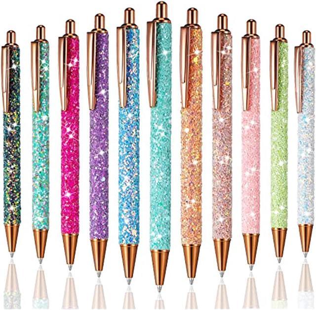 11 Pcs Fancy Pens For Women Pretty Cute Pens Glitter Ballpoint Pens With  Metal Barrel Retractable Writing Pens Black Ink Medium Point 1.0 Mm Pretty