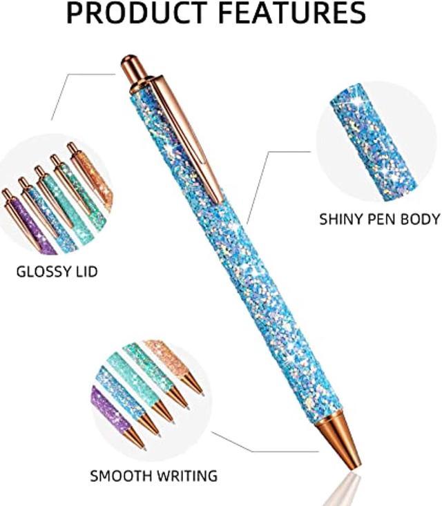 6pcs Fancy Pretty Pens Journaling Pens For Women Girls ,Gift Pens Glitter  Ballpoint Pens With Retractable Writing Black Ink Medium Point 1.0 Mm For Ho