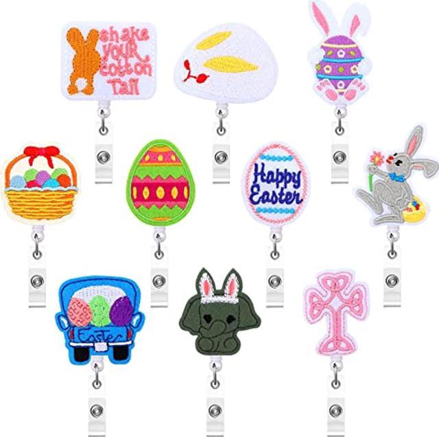 10 Pieces Easter Badge Reel Holiday Badge Reel Retractable Bunny