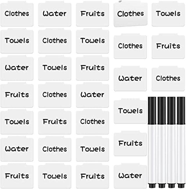 9 White Label Holders Basket Labels Clip Removable Bin Clips Labels with Chalk Markers for Kitchen Classroom Pantry Storage Bin Basket Box Hanging Bin Clip Label 
