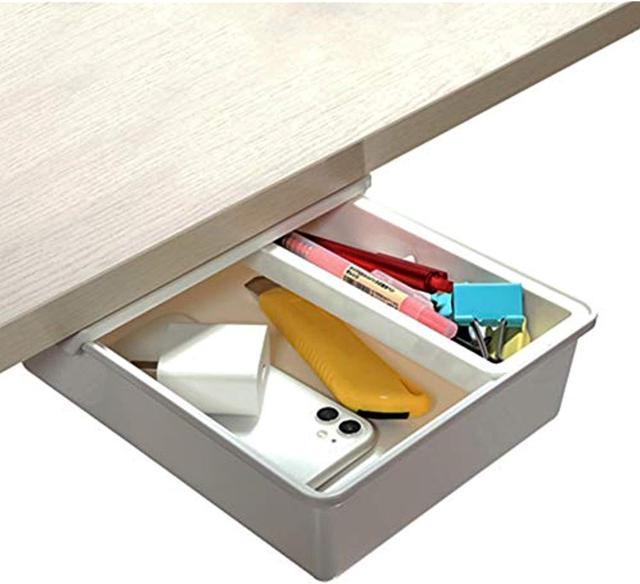Under Desk Drawer Storage Organizer, Hidden Desktop Organizer with 2  Layers, Stick on Desk Drawer Attachment, Desk Accessories & Workspace  Organizers
