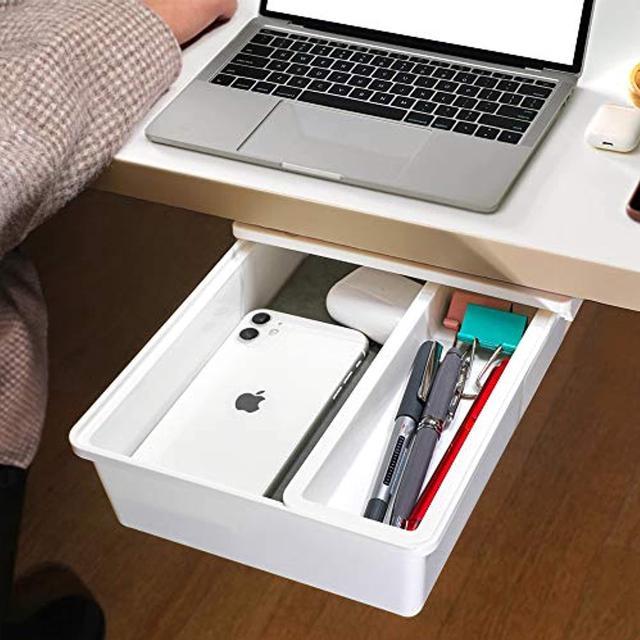 GGIANTGO Under Desk Drawer, Self-Adhesive Under Desk Storage, Desk Drawer  Organizer for Office Home Stationery (Large-White)