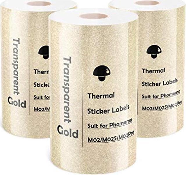 Phomemo Printer Paper- Adhesive Transparent Gold Thermal Labels, For Phomemo  M02/M02 Pro/M02s/M03 Pocket Bluetooth Thermal Printer, 50Mm X 3.5M, 3 Rolls  Tags 