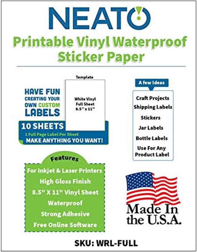 Printable Vinyl Glossy Sticker Paper for Inkjet Printer 100 Sheets White
