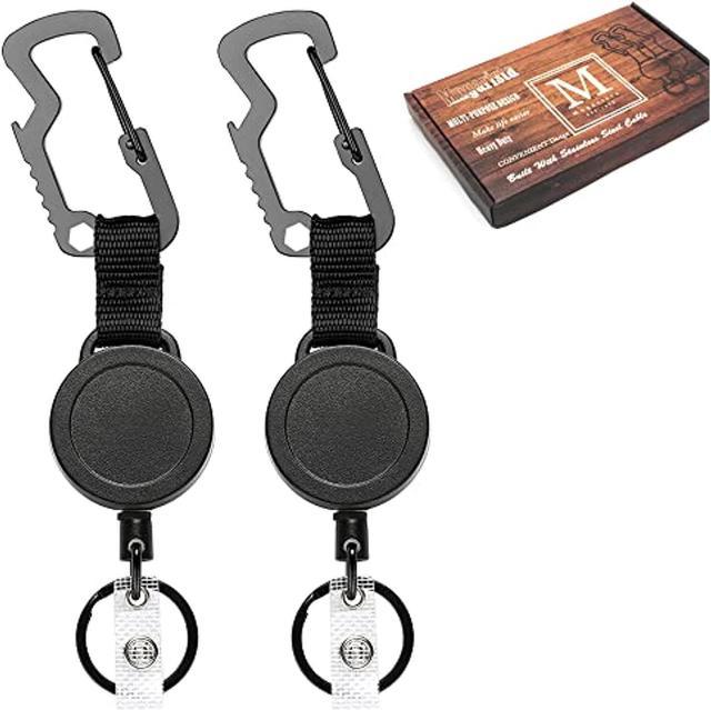 Retractable Key Reel, Heavy Duty Keychain with Carabiner, Steel Cable, Work  Keychain,Black 