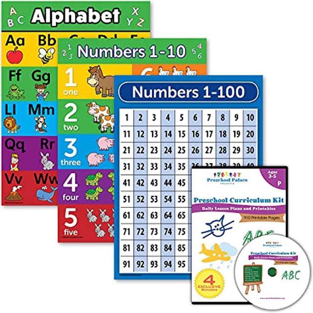 LAMINATED ABC Alphabet & Numbers 1-100 Poster Chart Set (18 x 24) 