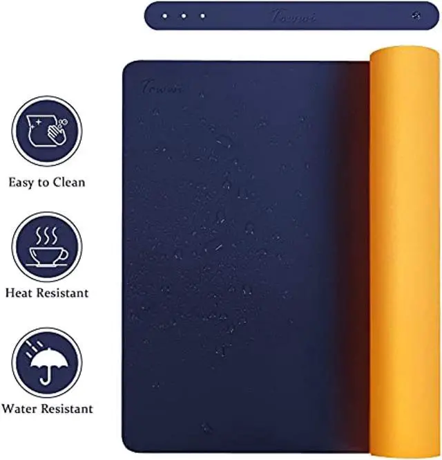 Alt view image 4 of 7 - Dual Sided Desk Pad, 24" X 14" Pu Leather Desk Mat, Waterproof Desk Blotter Protector Mouse Pad (Dark Blue/Yellow)