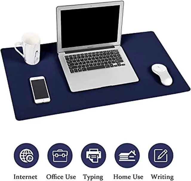 Alt view image 5 of 7 - Dual Sided Desk Pad, 24" X 14" Pu Leather Desk Mat, Waterproof Desk Blotter Protector Mouse Pad (Dark Blue/Yellow)