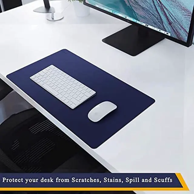 Alt view image 7 of 7 - Dual Sided Desk Pad, 24" X 14" Pu Leather Desk Mat, Waterproof Desk Blotter Protector Mouse Pad (Dark Blue/Yellow)