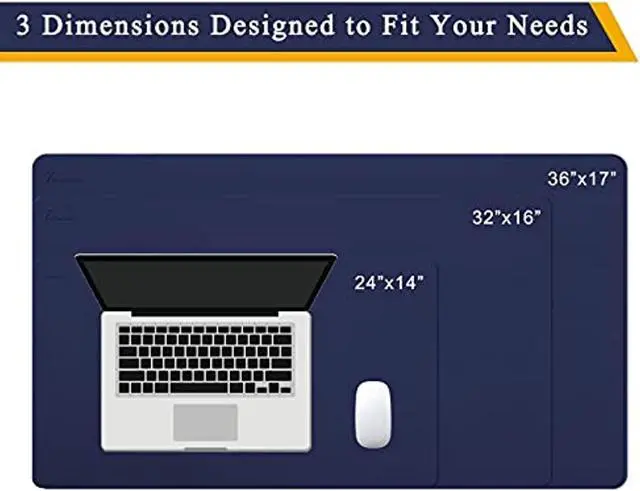 Alt view image 3 of 7 - Dual Sided Desk Pad, 24" X 14" Pu Leather Desk Mat, Waterproof Desk Blotter Protector Mouse Pad (Dark Blue/Yellow)
