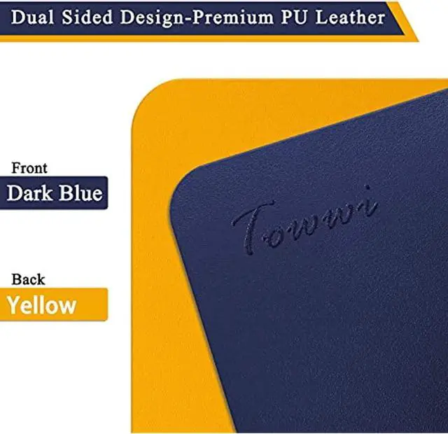 Alt view image 2 of 7 - Dual Sided Desk Pad, 24" X 14" Pu Leather Desk Mat, Waterproof Desk Blotter Protector Mouse Pad (Dark Blue/Yellow)