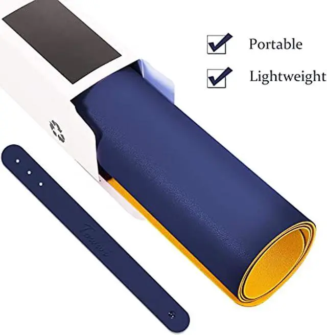 Alt view image 6 of 7 - Dual Sided Desk Pad, 24" X 14" Pu Leather Desk Mat, Waterproof Desk Blotter Protector Mouse Pad (Dark Blue/Yellow)