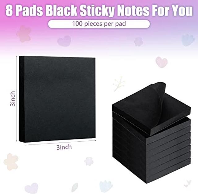 26 Pack Black Sticky Notes And Metallic Pens For Black Paper, 8
