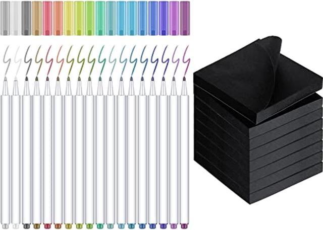 26 Pack Black Sticky Notes And Metallic Pens For Black Paper, 8