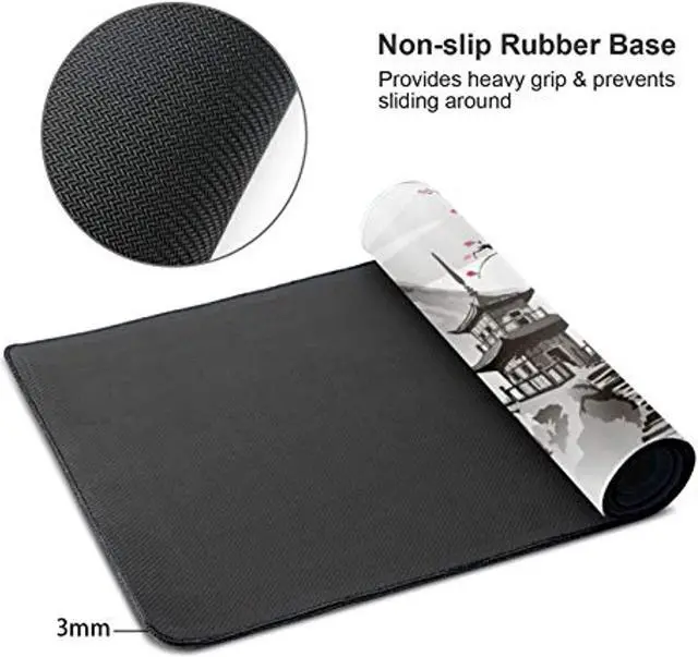 Alt view image 3 of 5 - Japanese Cherry Blossom White Gaming Mouse Pad Xl, Extended Large Mouse Mat Desk Pad, Stitched Edges Mousepad, Long Nonslip Rubber Base Mice Pad, 31.5 X 11.8 Inch