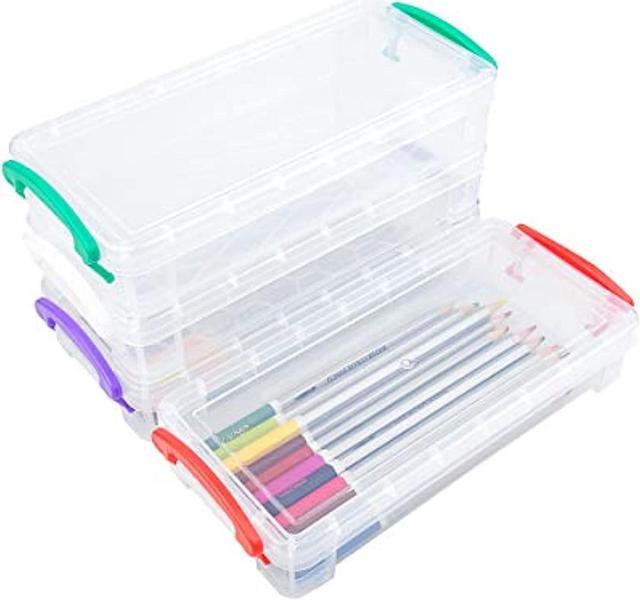4 Pack Colored Plastic Pencil Box, Pen Storage Container Box For