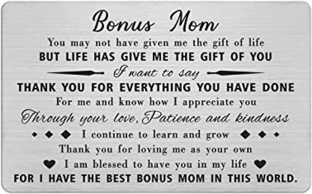 Bonus Mom Birthday Gifts from Daughter Son, Mothers Day Gift for Step Mom,  New Mom, Stepmother, Gifts for Mom Birthday Unique Thank You Mom Gifts