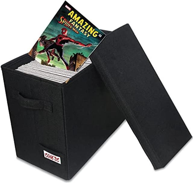 Fabric Comic Book Storage Boxes With Lids, Large Fully Enclosed Comic Book  Box Bin Container Holds 250 Comics, 600 Comic Boards, 80 Comic Top  Loaders--Deep Black 