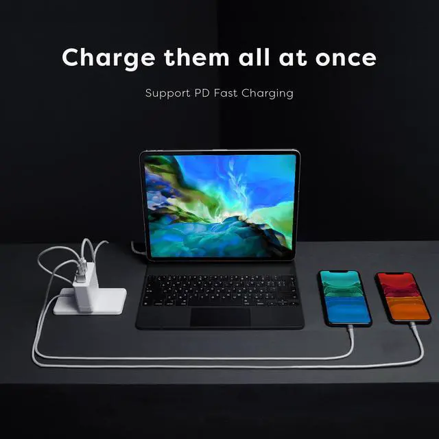 Alt view image 3 of 8 - PQI 65W GaN Wall Charger - 65 Watt USB C PD Fast Power Adapter - Type C Laptop Charger Block - 3-Port Quick Charging Plug Compatible with Apple Macbook Air, iPhone, iPad Pro, and More