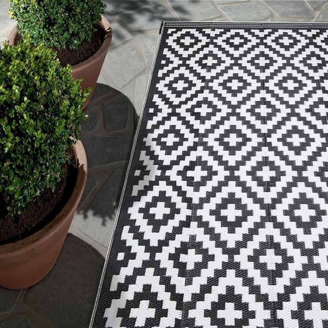 Outdoor Patio Rug Waterproof Camping - 5X8 Ft Black and White Outdoor Rugs