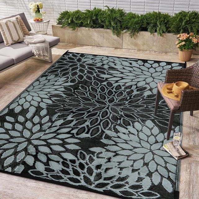 COOLMI Wonnitar Outdoor Plastic Straw Rug 5x8,Reversible Waterproof Outdoor Rugs for Patio Clearance,Large Tropical Deck Mat,Portable Porch Floor Carpet for