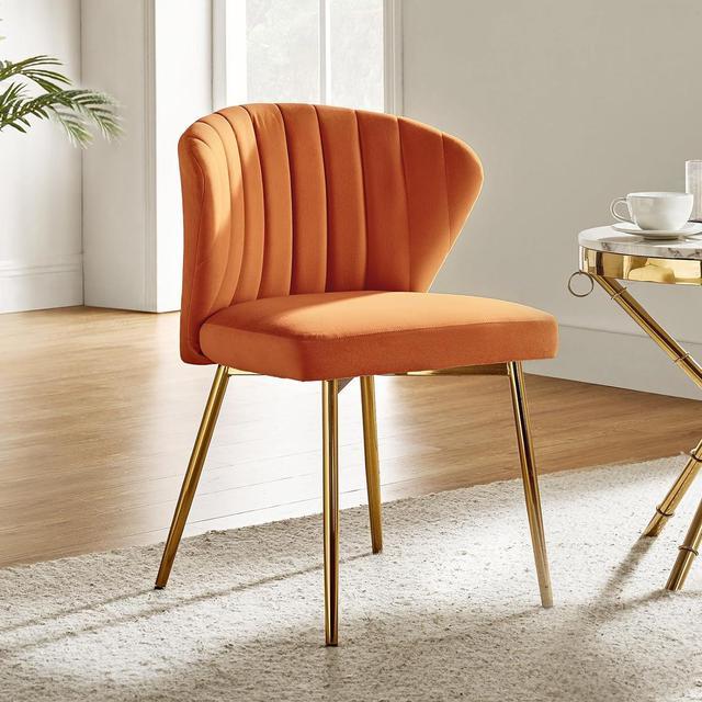 HULALA HOME Velvet Dining Chairs Orange Modern Small Armless