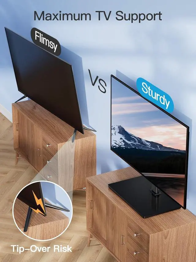 Alt view image 5 of 7 - PERLESMITH Universal TV Stand - Table Top TV Stand for 32-60 inch LCD LED TVs - Height Adjustable TV Base Stand with Tempered Glass Base & Wire Management, VESA 400x400mm PSTVS04