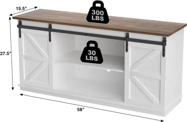 Alt view image 7 of 7 - JUMMICO Farmhouse TV Stand up to 65 Inches, Mid Century Modern Entertainment Center with Sliding Barn Doors and Storage Cabinets, Metal Media TV Console Table for Living Room (Bright White)
