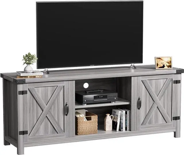 Alt view image 7 of 7 - YESHOMY Modern Farmhouse TV Stand with Two Barn Doors and Storage Cabinets for Televisions up to 65+ Inch, Entertainment Center Console Table, Media Furniture for Living Room, 58 Inch, Gray Wash
