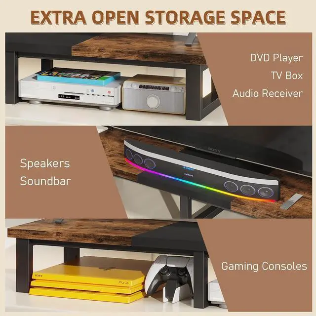 Alt view image 5 of 7 - YAOHUOO 45" Large TV Riser for 32-60 inch TV, TV Riser Stand Shelf with Steel Legs,Tabletop TV Stand Riser for Home Office,Rustic Brown