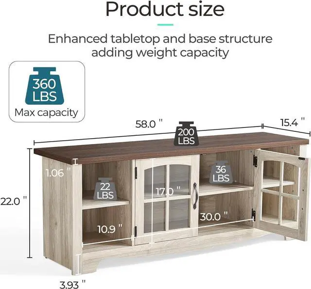 Alt view image 2 of 7 - LINSY HOME Farmhouse TV Stand for 65 Inch TV, Wood Entertainment Center with Glass Door Storage Cabinet & Adjustable Shelves, Large Sturdy TV Console Table for Living Room Bedroom