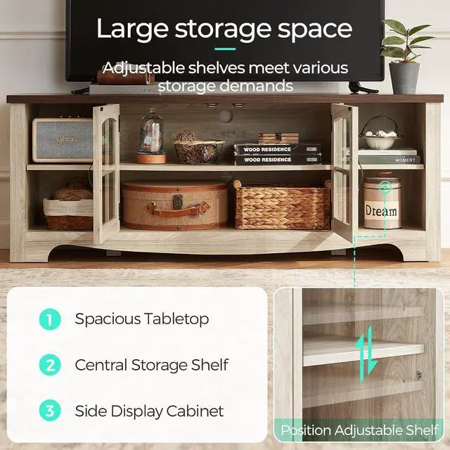 Alt view image 4 of 7 - LINSY HOME Farmhouse TV Stand for 65 Inch TV, Wood Entertainment Center with Glass Door Storage Cabinet & Adjustable Shelves, Large Sturdy TV Console Table for Living Room Bedroom