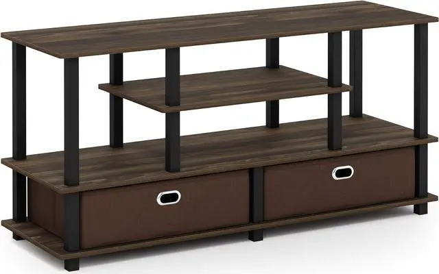 Alt view image 3 of 6 - Furinno JAYA Large Stand for up to 50-Inch TV, Columbia Walnut/Black/Dark Brown