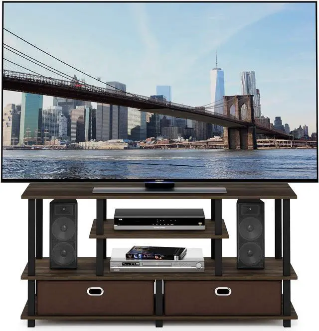 Alt view image 4 of 6 - Furinno JAYA Large Stand for up to 50-Inch TV, Columbia Walnut/Black/Dark Brown