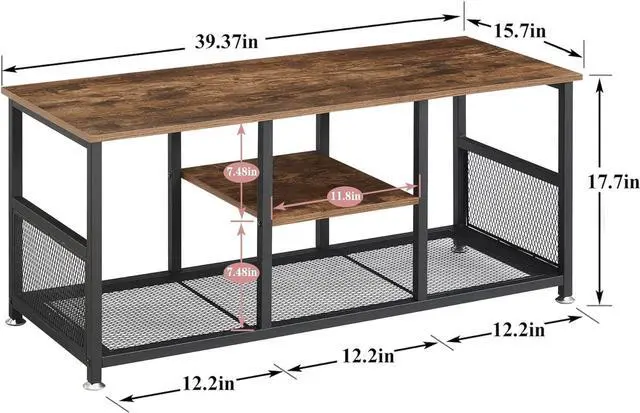 Alt view image 6 of 7 - VECELO TV Stand Up to 50 Inches, 39 Inch Industrial Entertainment Center Media Console with Open Storage Shelves, Wooden Coffee Table with Metal Frame, Brown