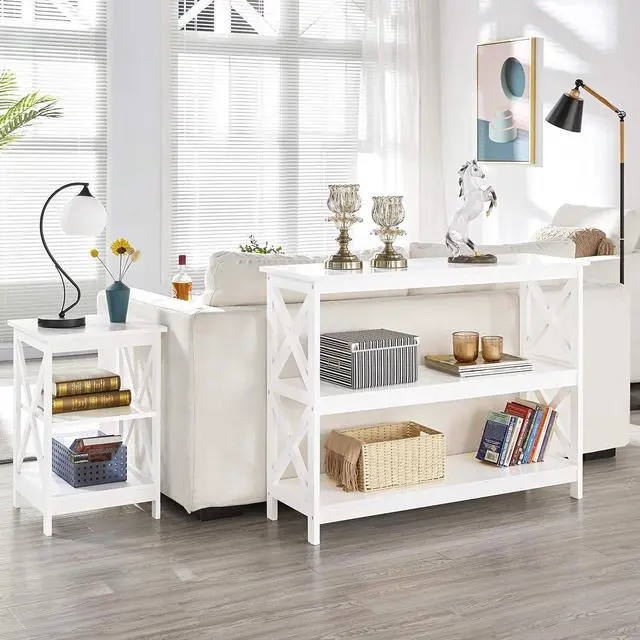 Alt view image 2 of 7 - Yaheetech Narrow Console Table 42" L White 3-Tier X-Design Entryway Shelves