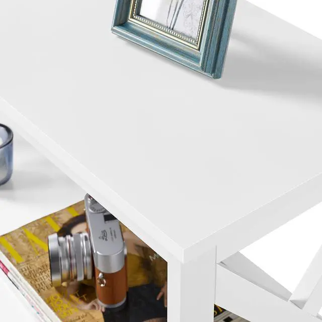 Alt view image 5 of 7 - Yaheetech Narrow Console Table 42" L White 3-Tier X-Design Entryway Shelves