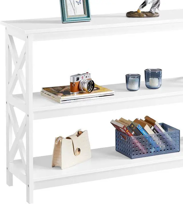Alt view image 6 of 7 - Yaheetech Narrow Console Table 42" L White 3-Tier X-Design Entryway Shelves