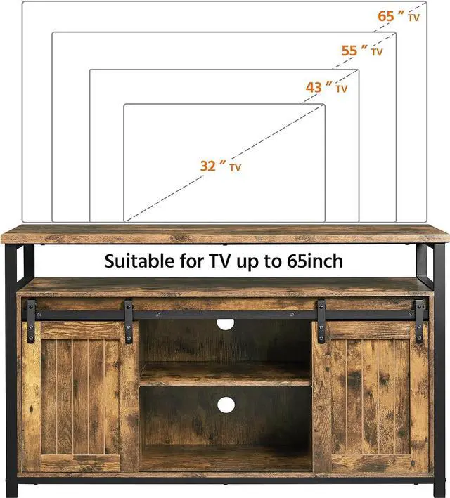 Alt view image 3 of 7 - Yaheetech TV Stand Media Entertainment Center with Sliding Barn Doors for 65 Inch TV, 55 Inch TV Stand with Storage and Adjustable Shelf, Industrial TV Table for Bedroom, Rustic Brown