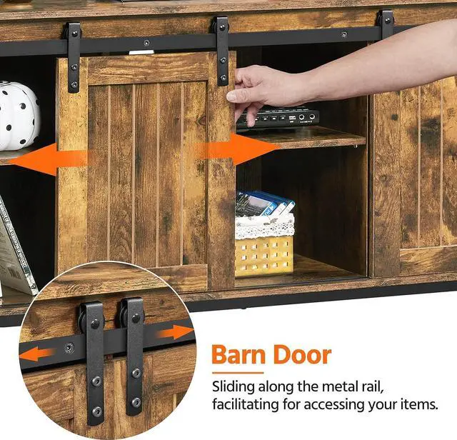 Alt view image 5 of 7 - Yaheetech TV Stand Media Entertainment Center with Sliding Barn Doors for 65 Inch TV, 55 Inch TV Stand with Storage and Adjustable Shelf, Industrial TV Table for Bedroom, Rustic Brown