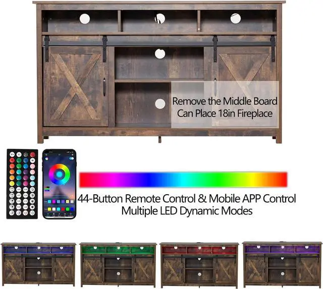 Alt view image 4 of 7 - Vinctik 6&Fox 57 Wooden Farmhouse TV Stand for 60/65 inch TV,Double Layer Storage Entertainment Center TV Console Table,w Double-Row Sockets and 2 Sliding Barn Door,Media Cable Box(Vintage Brown)