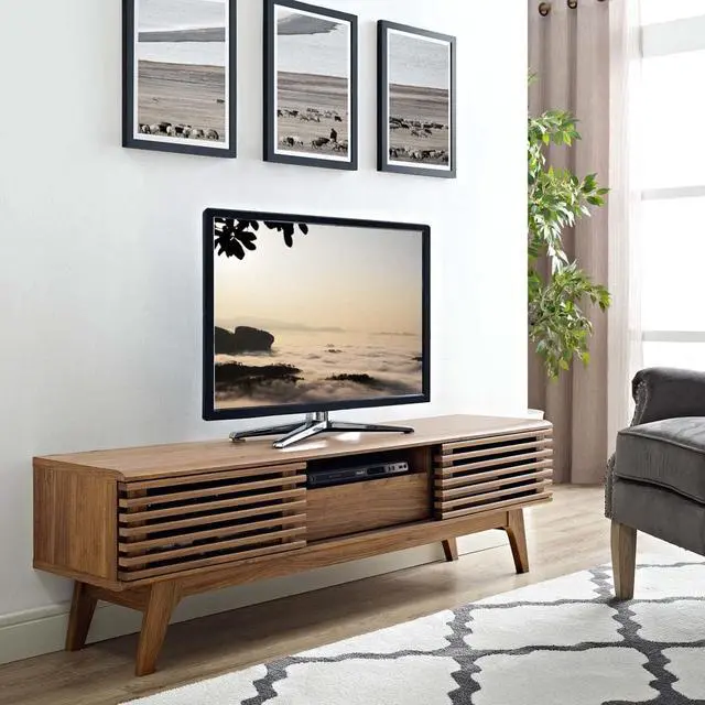 Alt view image 2 of 7 - Modway Render Mid-Century Modern Low Profile 59 Inch TV Stand in Walnut