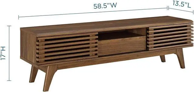 Alt view image 3 of 7 - Modway Render Mid-Century Modern Low Profile 59 Inch TV Stand in Walnut