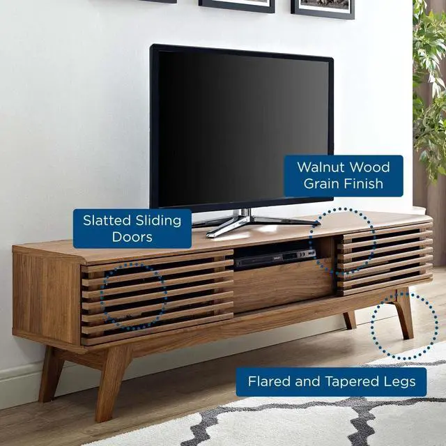 Alt view image 6 of 7 - Modway Render Mid-Century Modern Low Profile 59 Inch TV Stand in Walnut