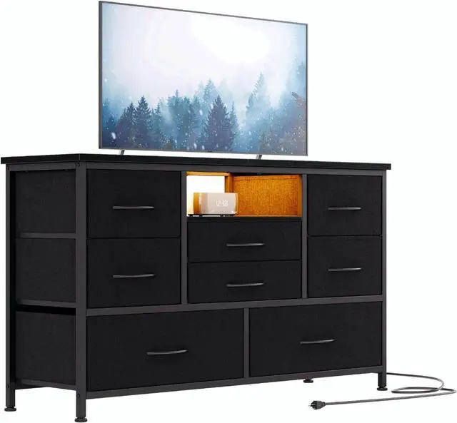 Main image of Jojoka 8 Dresser TV Stand with Power Outlet & LED for 55'' TV, Long Dresser for Bedroom with 8 Deep Drawers, Wide Console Table for Storage in Closet, Living Room, Entryway, Wood Top
